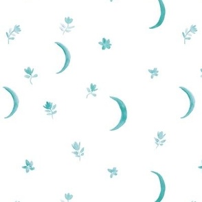 Emerald boho moonlight - watercolor pastel moons and florals minimalistic esoteric a404-4