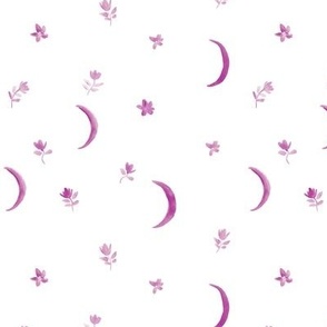 Raspberry boho moonlight - watercolor pink moons and florals minimalistic esoteric a404-7