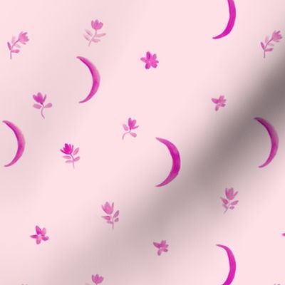 Pink boho moonlight - watercolor moons and florals minimalistic esoteric a404-13