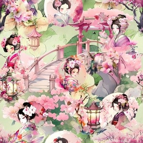 sakura pretty girls kimono cherry blossom pale green FLWRHT