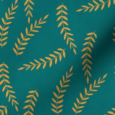 Gold Leaves on Teal Blue // 8x8