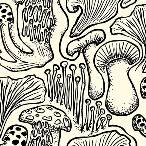 The Mushroom Garden - Medium - fall, mushrooms, botanical 