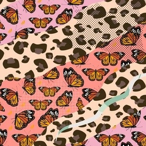 Butterflies Leopard Abstract Patchwork Collage