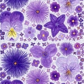 purple flowers hand-painted watercolor pencil tiled pattern