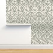 Neutral geometric intricate diamond - off white pine green - Baltic, ethnic ornamental