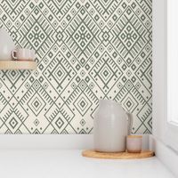 Neutral geometric intricate diamond - off white pine green - Baltic, ethnic ornamental