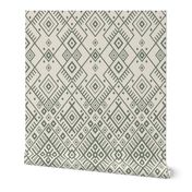 Neutral geometric intricate diamond - off white pine green - Baltic, ethnic ornamental