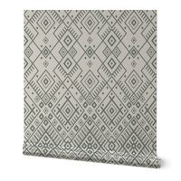 Neutral geometric intricate diamond - off white pine green - Baltic, ethnic ornamental