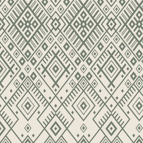 Neutral geometric intricate diamond - off white pine green - Baltic, ethnic ornamental