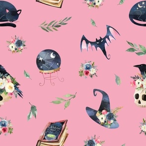 pink floral witch pink bg
