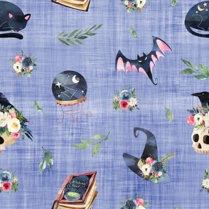 pink floral witch blue linen