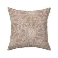 Boho neutral mandala floral - medium scale - white on linen