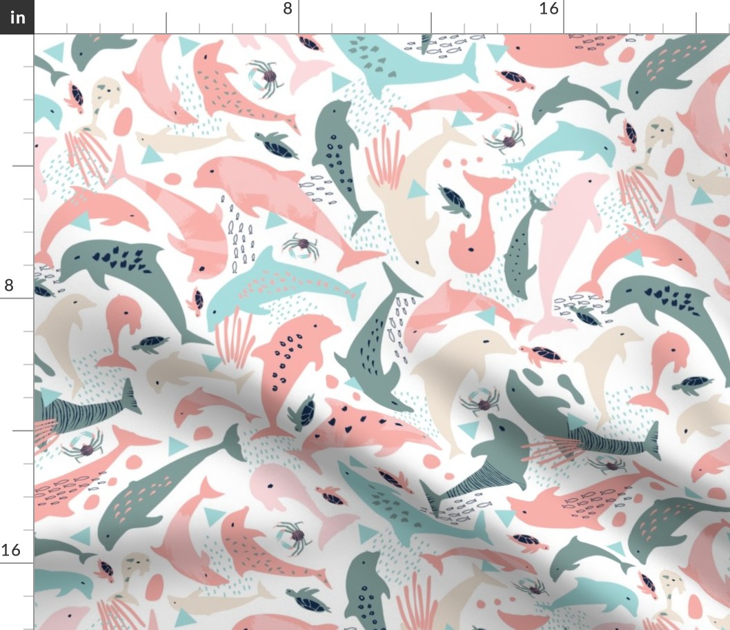 Dolphins in the night | pink   ©designsbyroochita