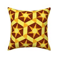 Dancing Hexagon Stars on Linen Look in Brown Yellow and Gold