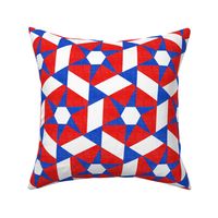 Dancing Hexagon Stars in Red White and Blue on Linen Look
