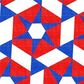 Dancing Hexagon Stars in Red White and Blue on Linen Look