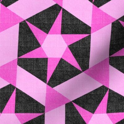 Dancing Hexagon Stars in Pink and Black on Linen Look