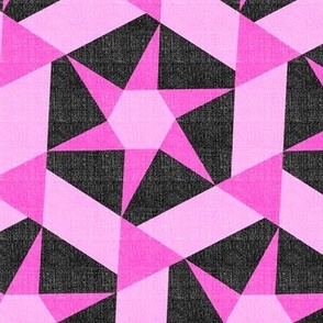 Dancing Hexagon Stars in Pink and Black on Linen Look