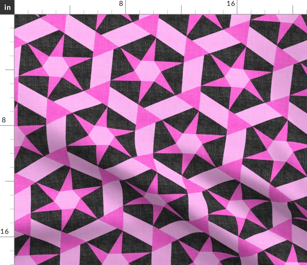 Dancing Hexagon Stars in Pink and Black on Linen Look