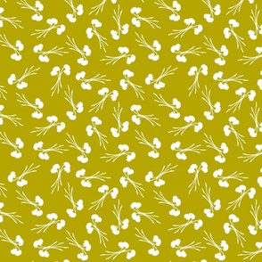 Poppy - Hand-Drawn Floral - Yellowish Olive Green and White - Medium Scale