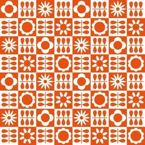 Scandinavian Checker Blooms - Orange and White - MED
