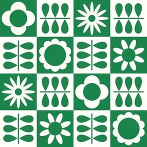 Scandinavian Checker Blooms - Green and White - LG