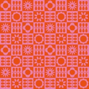 Scandinavian Checker Blooms - Orange and Pink - MED