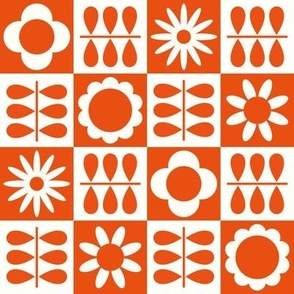 Scandinavian Checker Blooms - Orange and White - LG