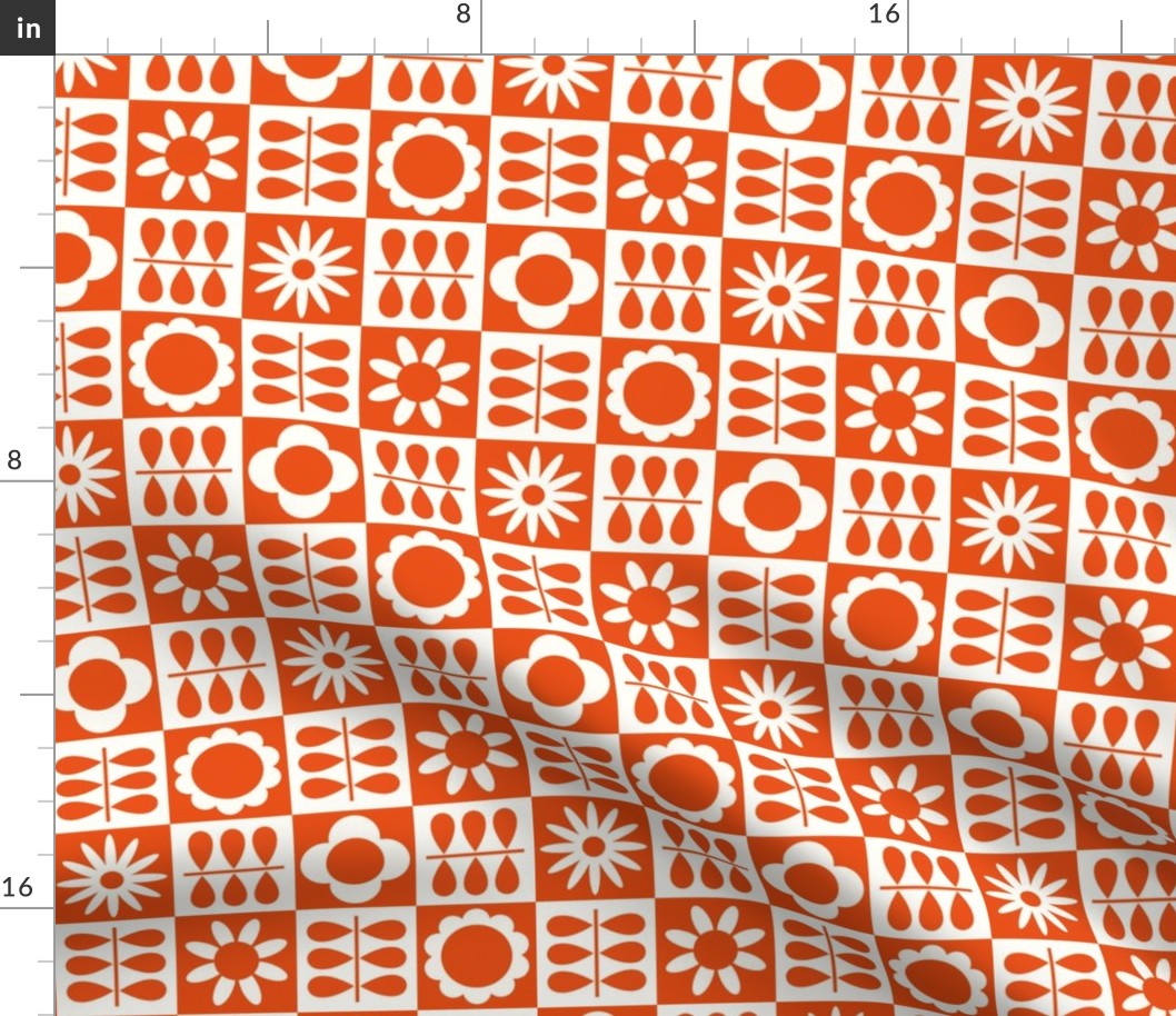 Scandinavian Checker Blooms - Orange and White - LG