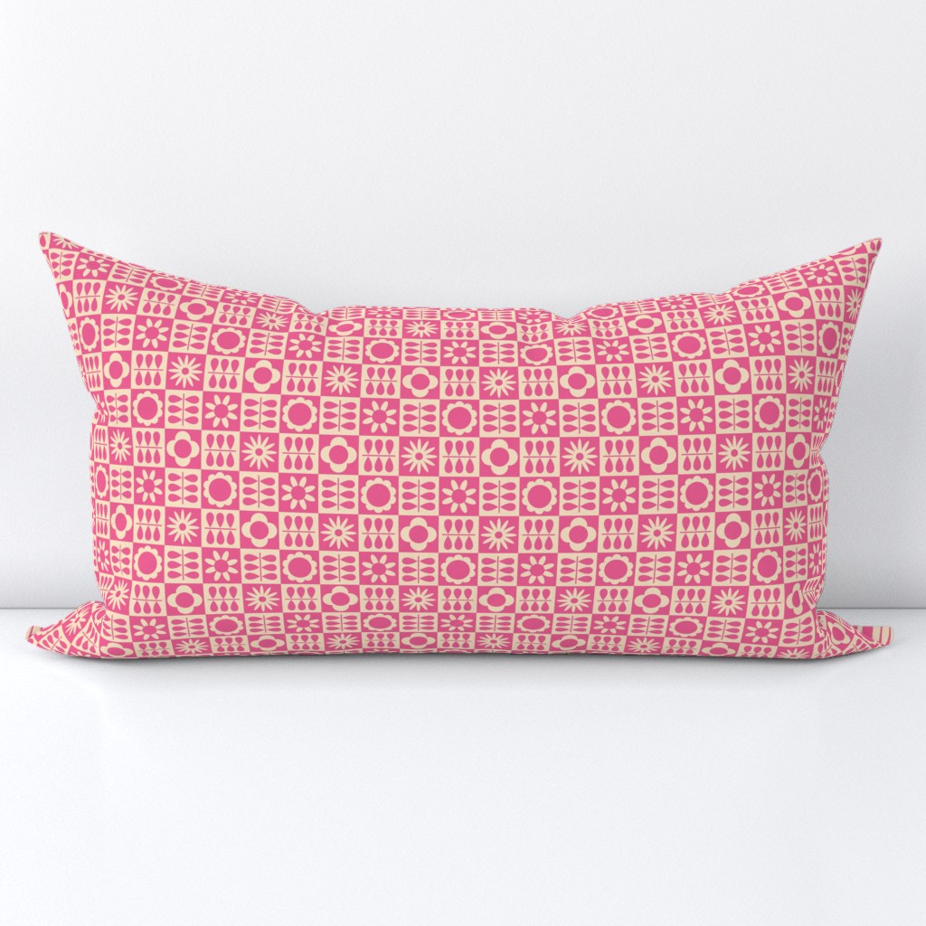 Scandinavian Checker Blooms - Vintage Hot Pink - MED