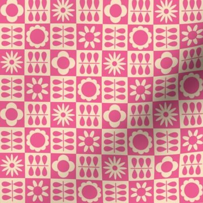 Scandinavian Checker Blooms - Vintage Hot Pink - MED