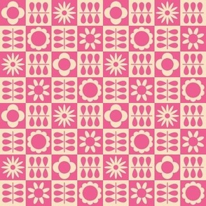 Scandinavian Checker Blooms - Vintage Hot Pink - MED