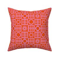 Scandinavian Checker Blooms - Orange and Pink - LG