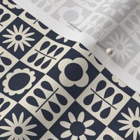 Scandinavian Checker Blooms - Off White and Navy - MED
