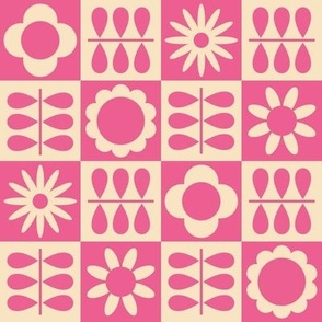 Scandinavian Checker Blooms - Vintage Hot Pink - LG