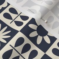 Scandinavian Checker Blooms - Off White and Navy - Large