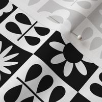 Scandinavian Checker Blooms - Black and White - Large