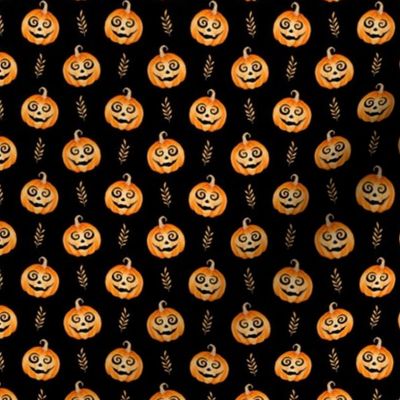 Small Scale Halloween Jackolantern Pumpkins on Black