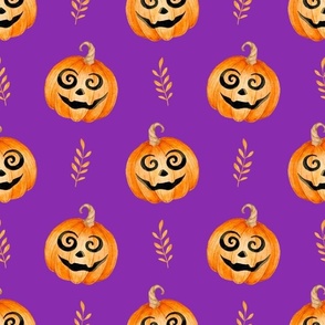 Large Scale Halloween Jackolantern Pumpkins on Purple
