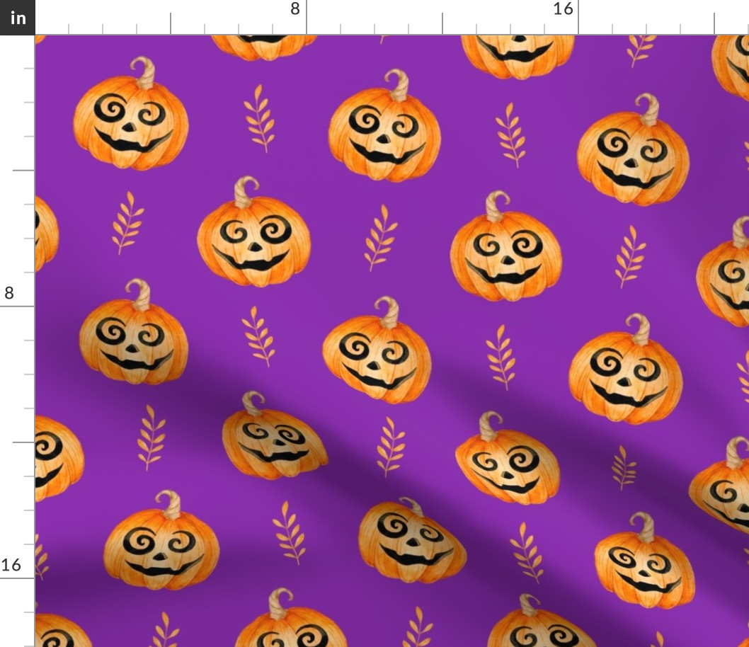 Large Scale Halloween Jackolantern Pumpkins on Purple
