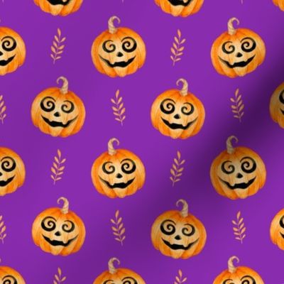 Medium Scale Halloween Jackolantern Pumpkins on Purple