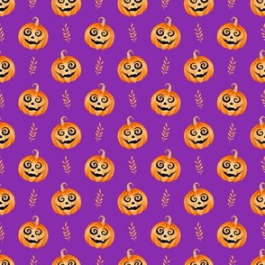 Medium Scale Halloween Jackolantern Pumpkins on Purple