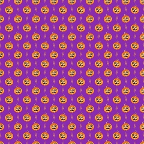 Small Scale Halloween Jackolantern Pumpkins on Purple