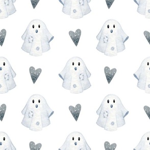 Large Scale Friendly Halloween Ghosts on White