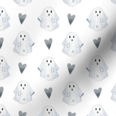 Medium Scale Friendly Halloween Ghosts on White