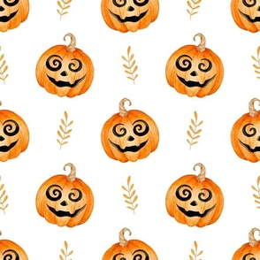 Large Scale Halloween Pumpkin Jackolanterns on Whiteeen Ghosts on White