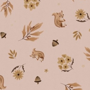 Squirrels and Acorns - Dusty rose