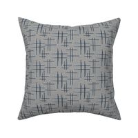 textured cross hatch // navy blue on grey linen 