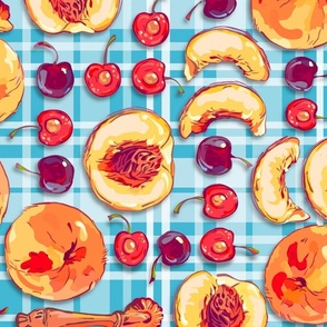 Pie Bakin’ Day | Peaches + Cherries | Large | Aqua