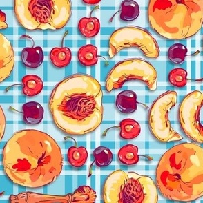 Pie Bakin’ Day Small | Peaches + Cherries | Aqua